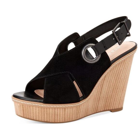 BCBGeneration Womens Black Suede Penelope Platform Wedge Sandals / Size 11 - Picture 2 of 2